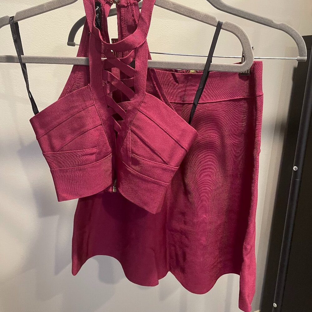 Bebe x Naven Two-piece Burgundy Skirt and Crop Top